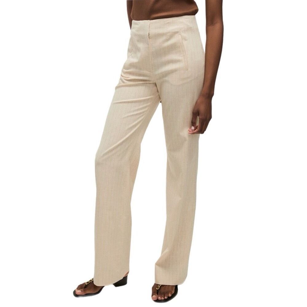 NWT Veronica Breard Jude stripe cotton blend pants in ivory with gold stripes Si